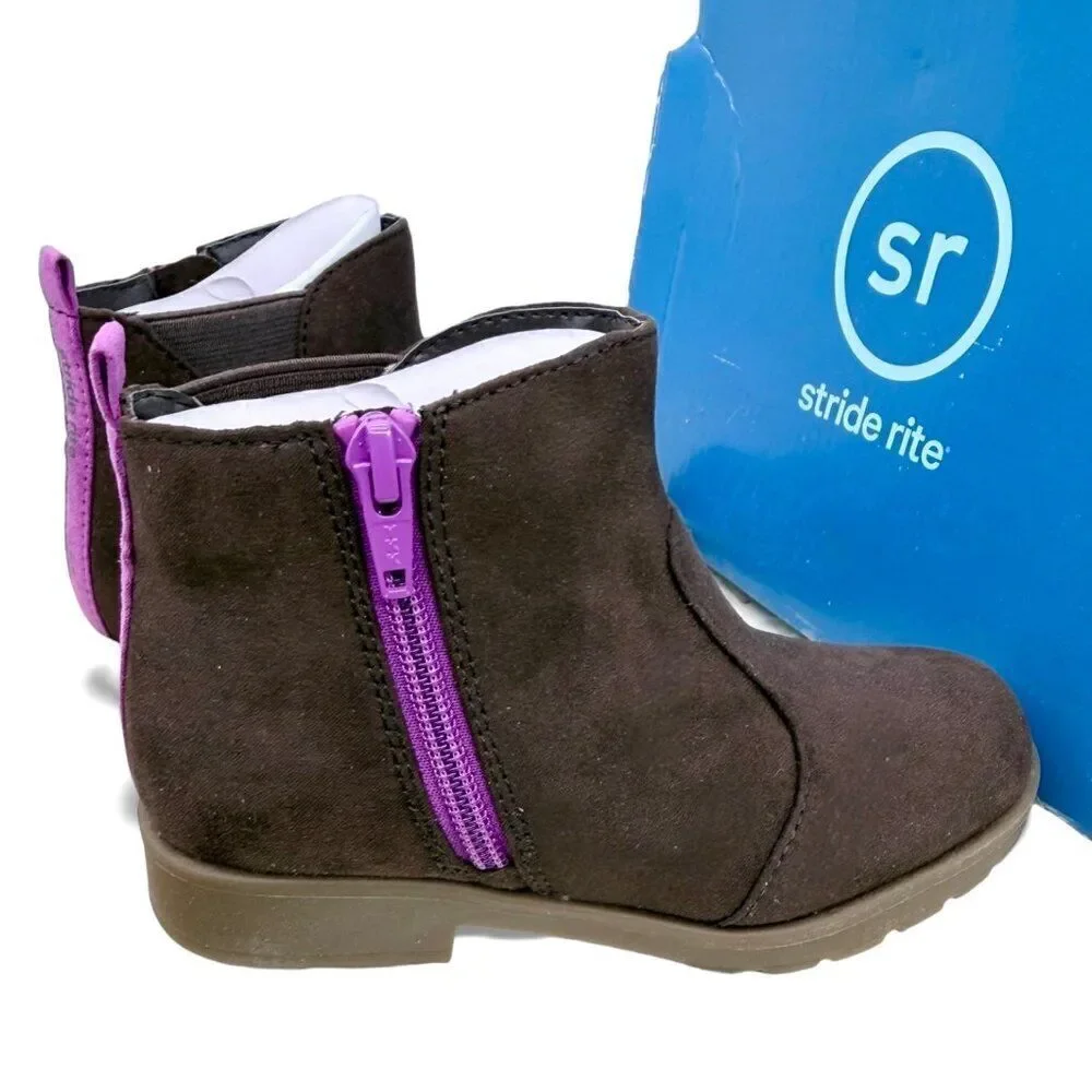 Stride Rite Lucy 2 Supportive Girls Ankle Boots Chocolate Brown Booties Size 11